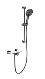 Смеситель для душа с гарнитуром Wonzon & Woghand ClickPlate WW-B2052-A-BGG с термостатом тёмный графит